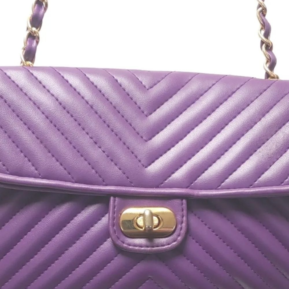 Handbag Monique Plum Purple Chain Shoulder Bag Med Crossbody Purse Chain Strap - Picture 9 of 9